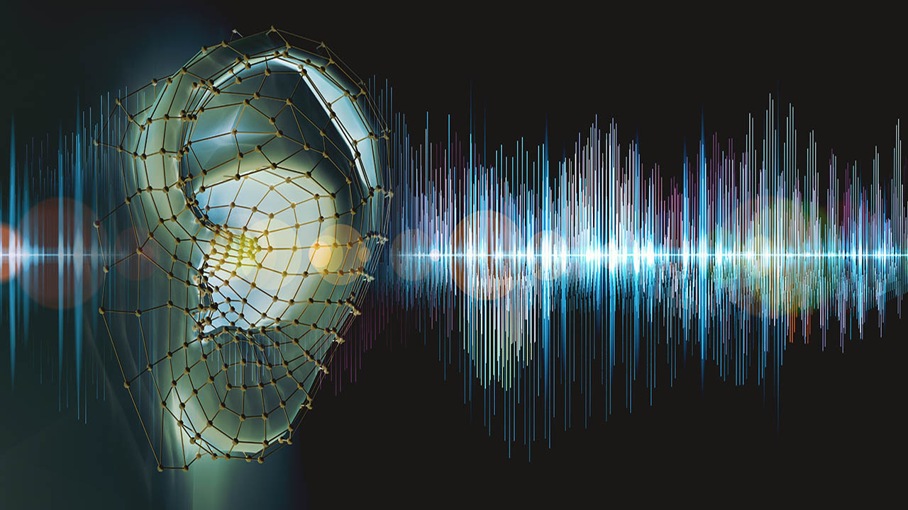 a synthetic voice traveling to an ear