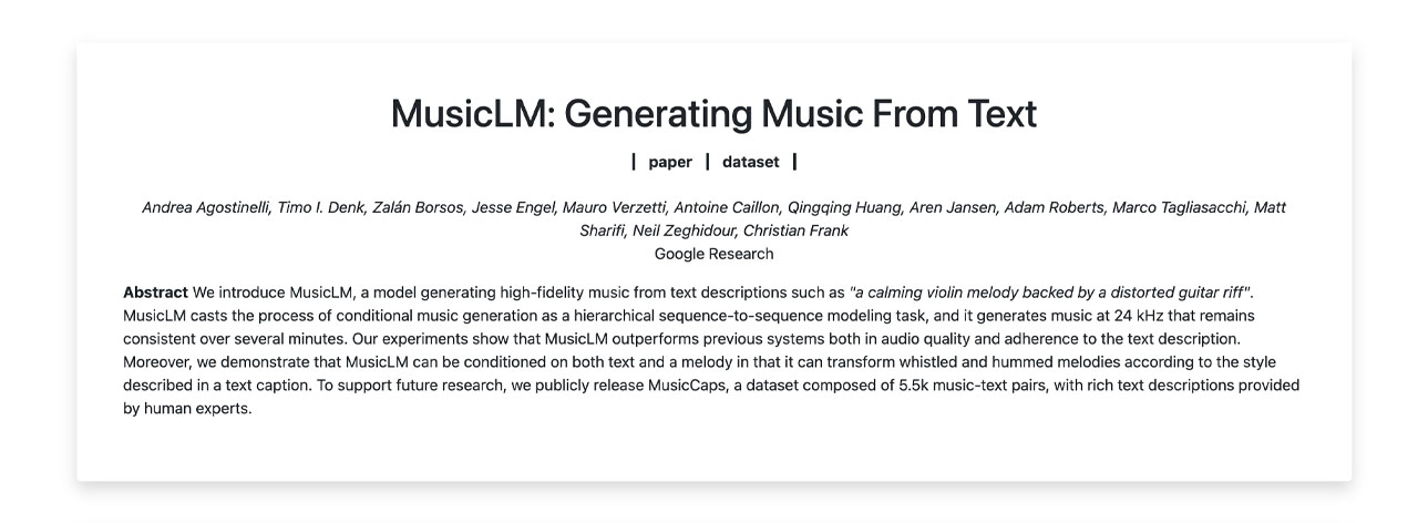 musicLM landing page