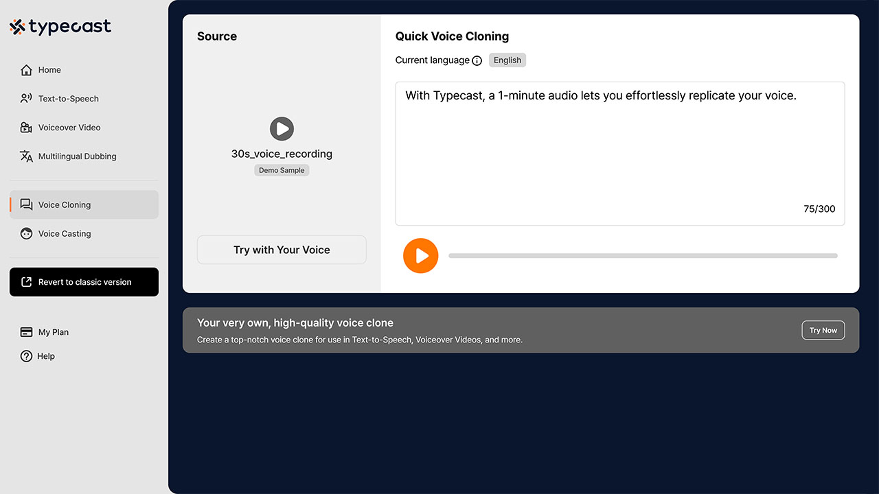 typecast simple voice cloning editor