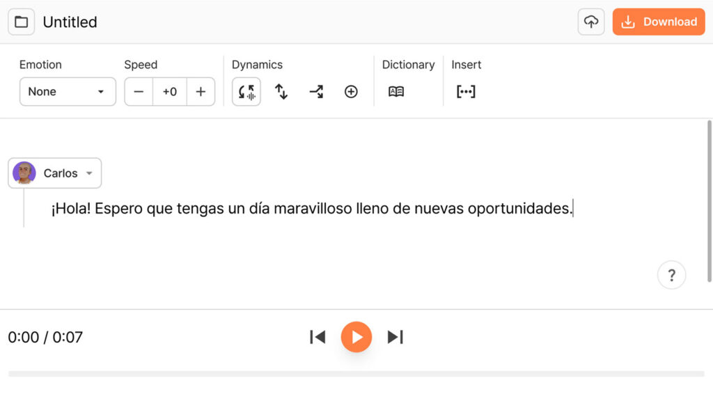 typecast TTS editor with spanish voice script