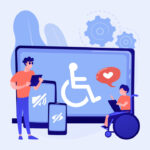 disabled person in wheelchair using assistive text to speech technology