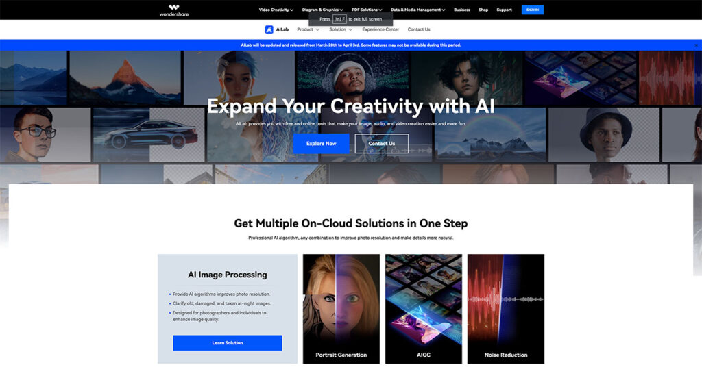 wondershare AI lab landing page