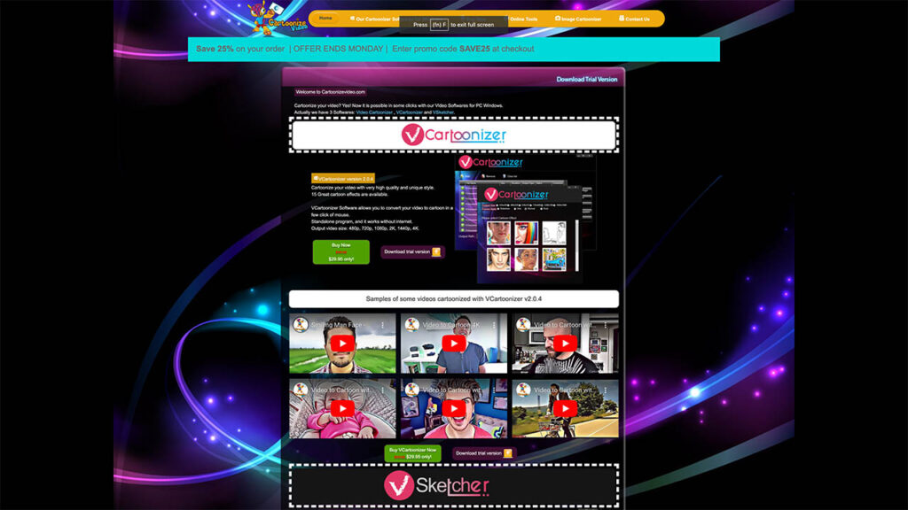 cartoonize video landing page