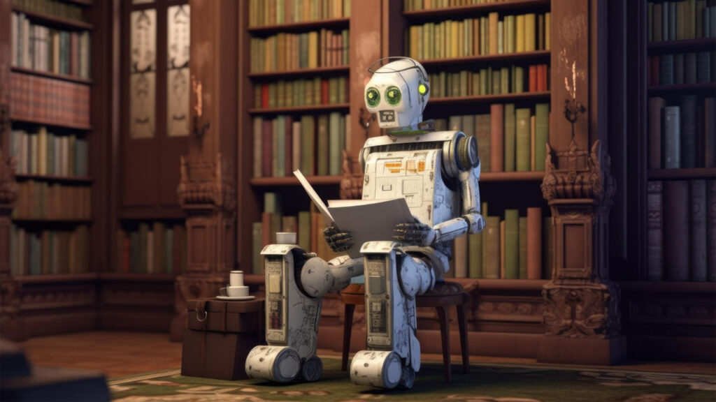 an AI-based robot reading a book
