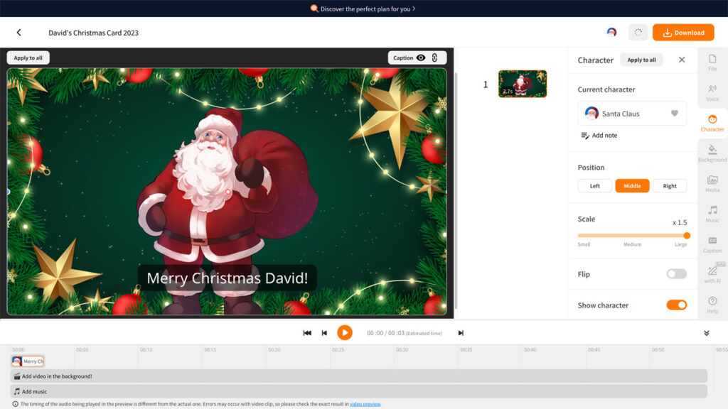 typecast video editor to make a digital christmas card with santa