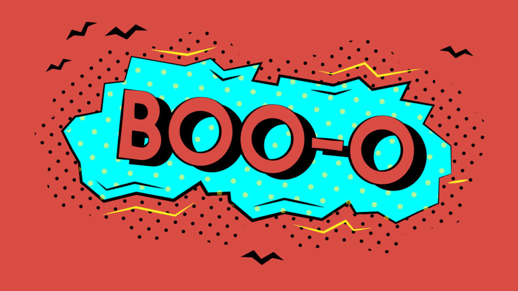 boo-o text against a red background