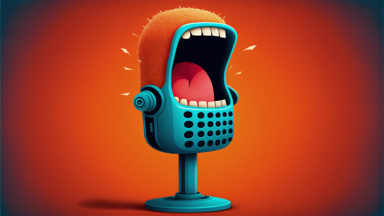 a microphone for a podcast with a mouth in cartoon style