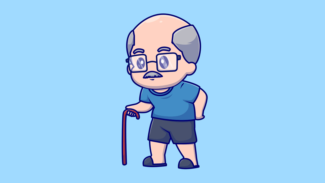 cute grandfather with a red cane stick