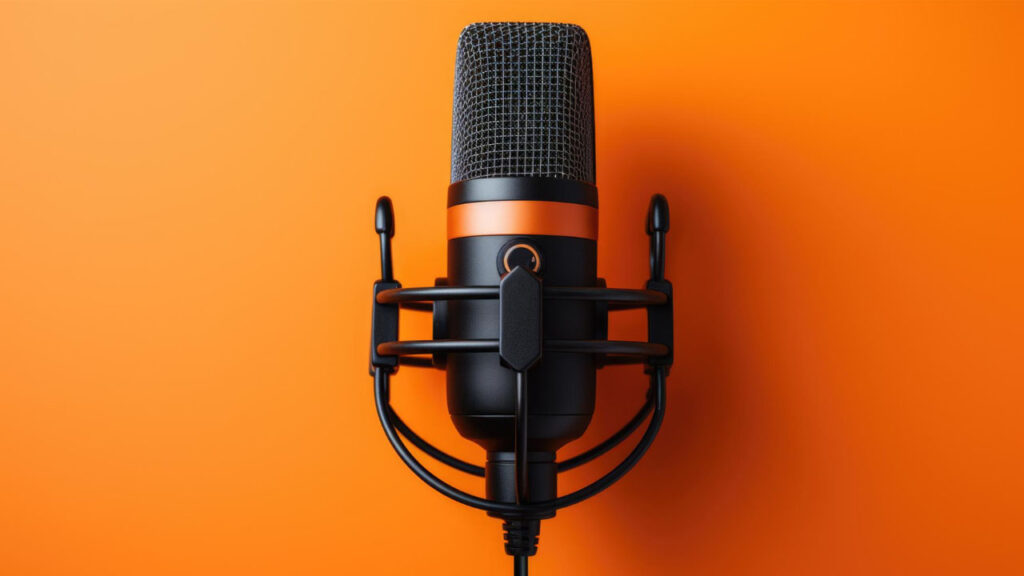 mic on an orange background