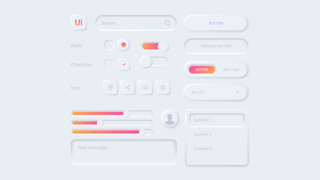 modern set of UI design elements neomorphic style for a voice interface in a mobile app
