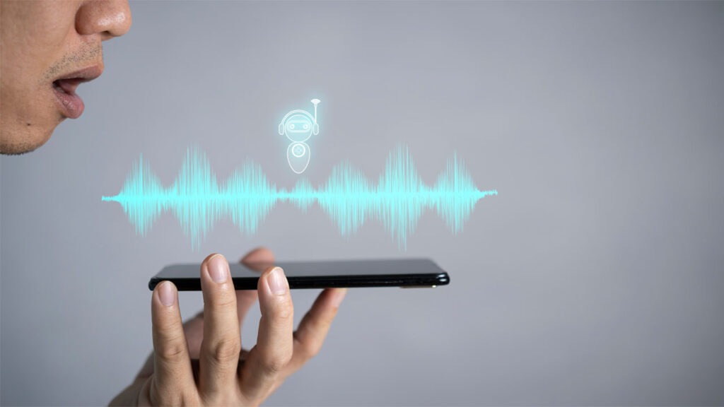 a man is listening to an AI voice actor through his smartphone