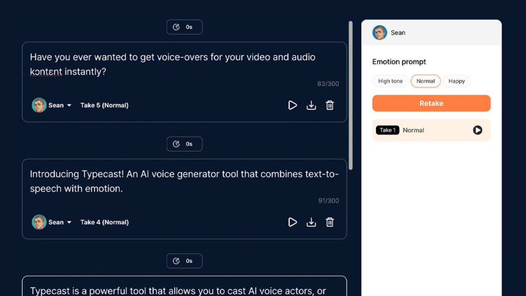 typecast AI SSFM text to speech editor UI