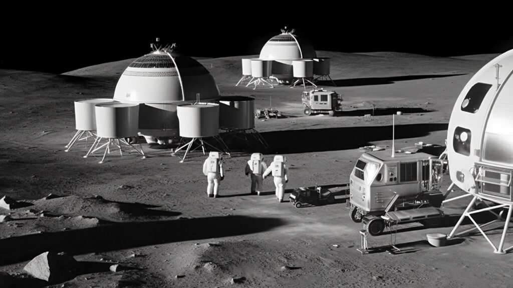 astronauts at a moon base