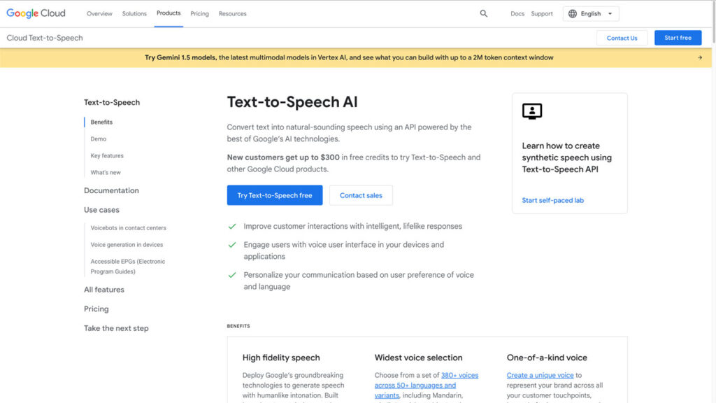 google text to speech page