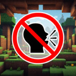 a no speech symbol with the minecraft video game playing in the background