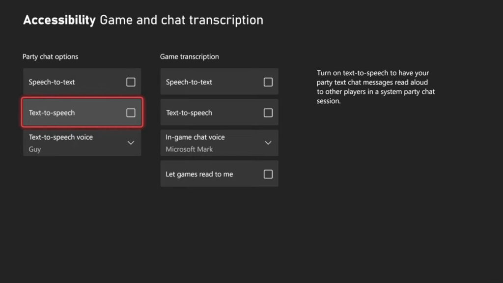 xbox text to speech settings