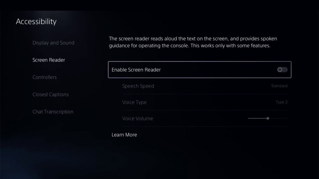 playstation text to speech and screen reader settings