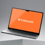 a macbook displaying the typecast AI text to speech brand