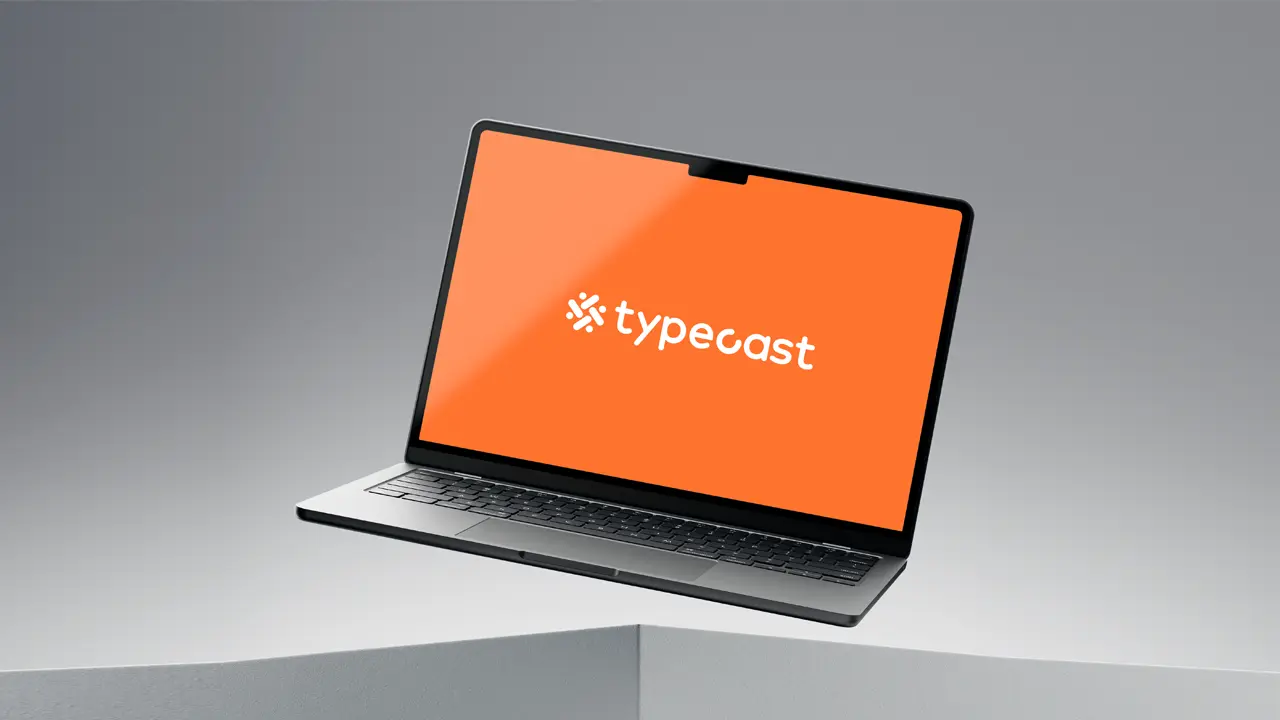 a macbook displaying the typecast AI text to speech brand