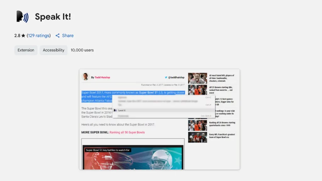 speak it google chrome extension page