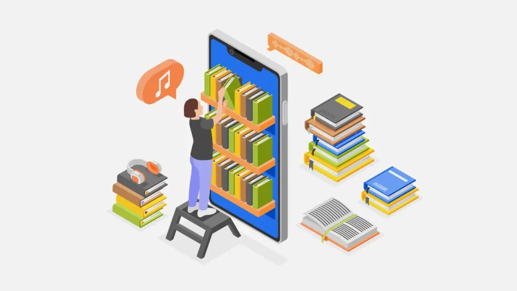 cartoon girl shelving books