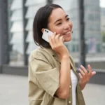 woman on phone in street