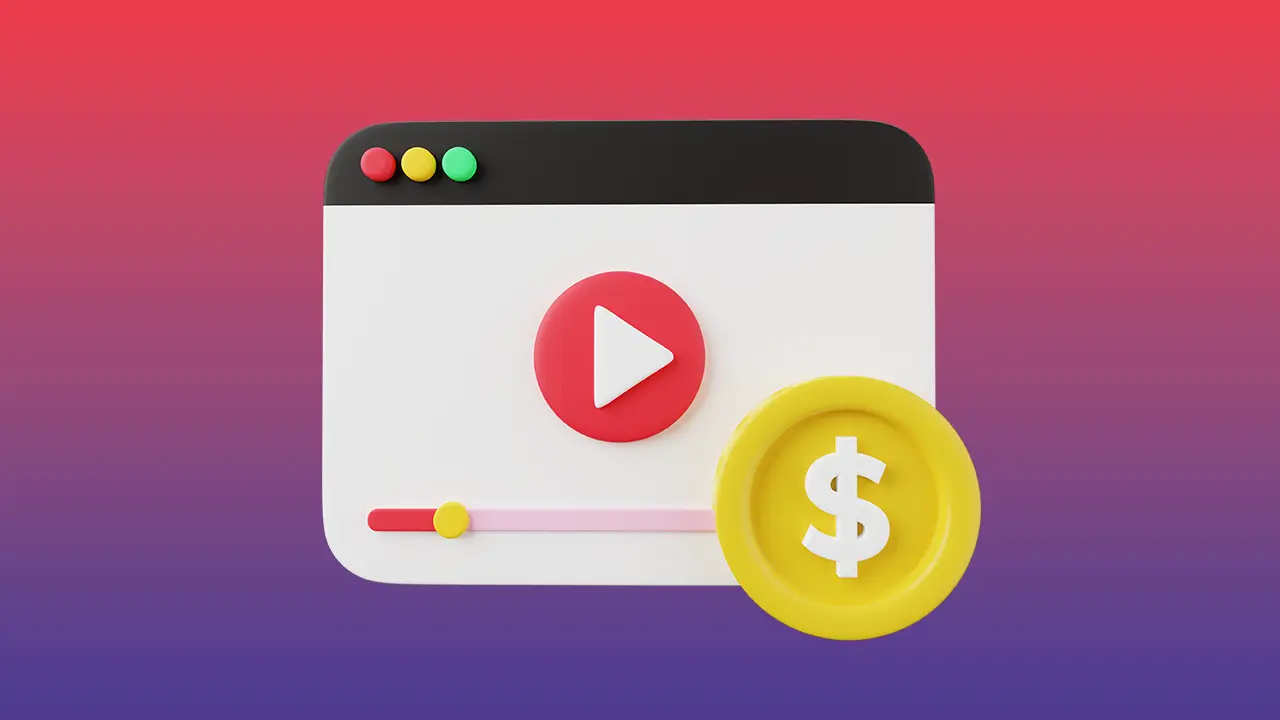 A YouTube vide player with a dollar coin.