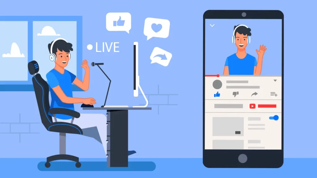 A content creator making a live YouTube video.
