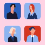 Stylized portraits of people.