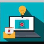 computer and envelope with lightbulb on top in front of a blue background