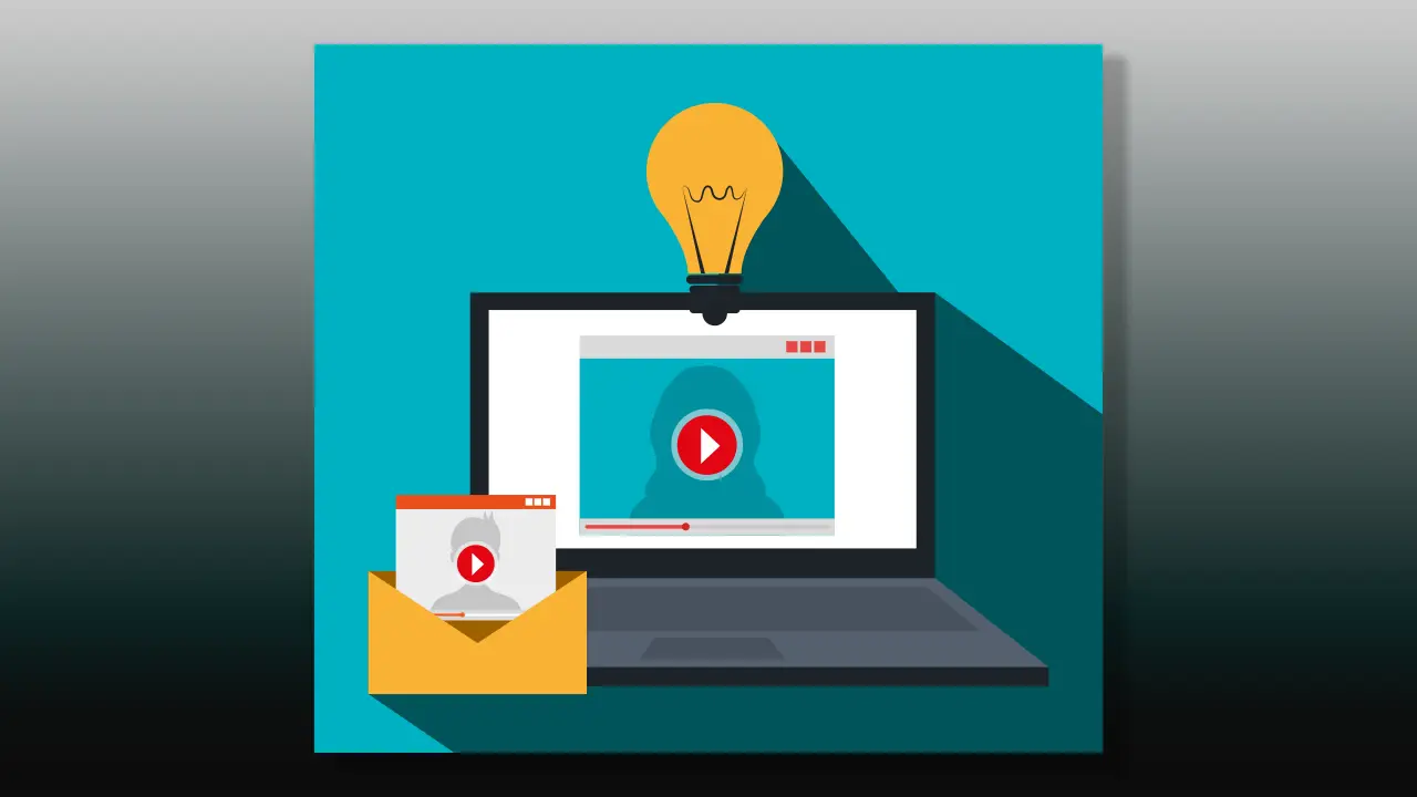 computer and envelope with lightbulb on top in front of a blue background