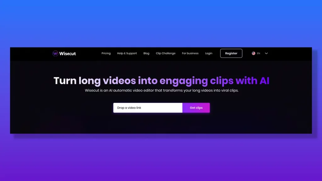Wisecut landing page.