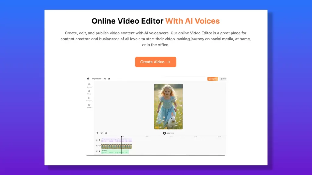 Typecast online video editor landing page.