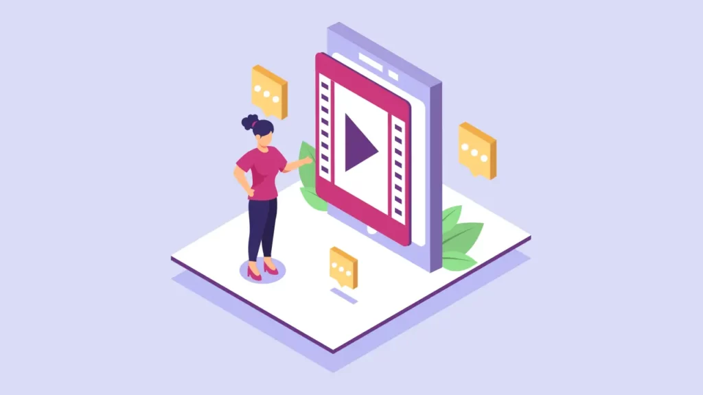 A woman playing a piece of media.