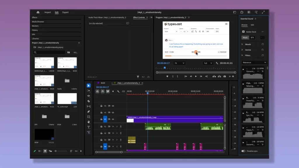 Adobe Premier Pro video editor.