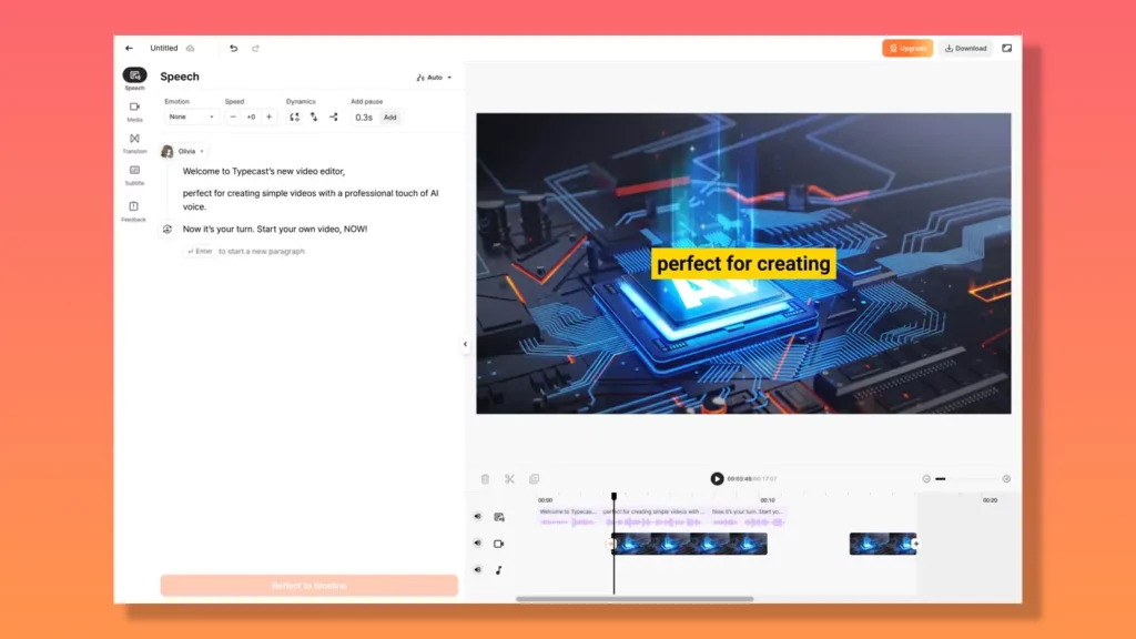Typecast's online video editor.