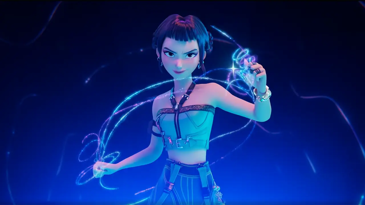 Zoey from KPop Demon Hunters manifesting her Shinkal weapons.