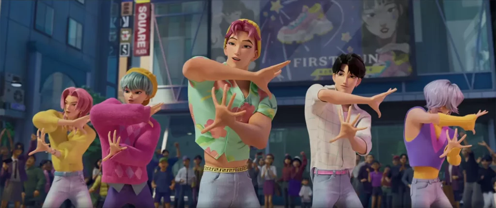 The Saja Boys from KPop Demon Hunters performing Soda Pop.
