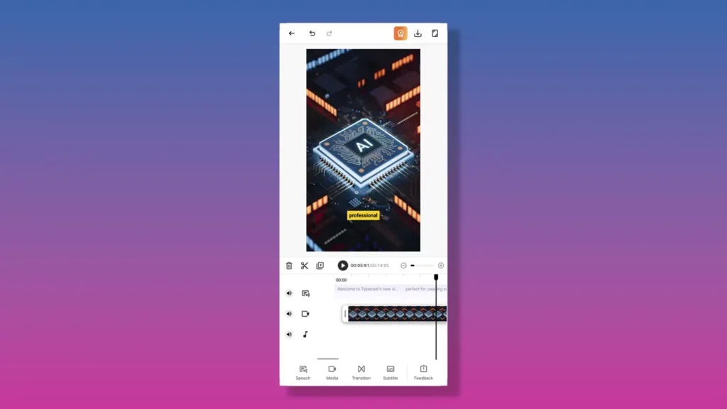 Typecast's video editor for mobile phone.
