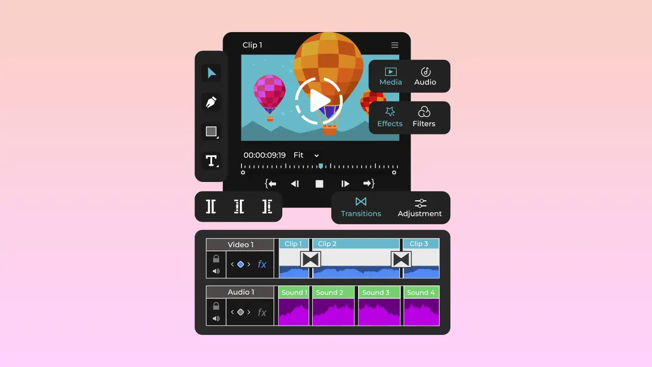 Various different tabs from an AI online video editor.