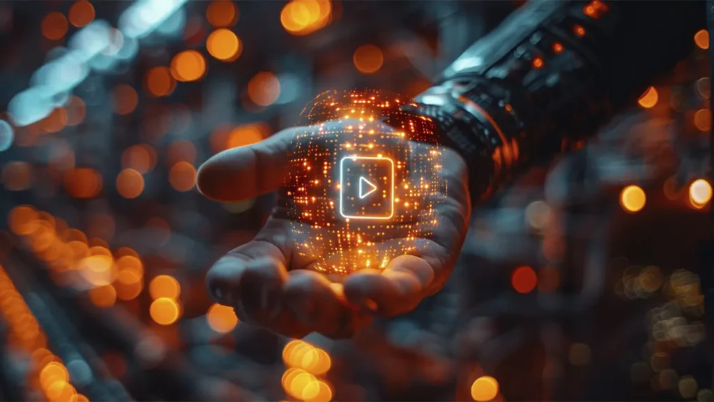 A hand holding an AI video tool.