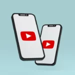 Two floating smart phones with the YouTube logo on them.