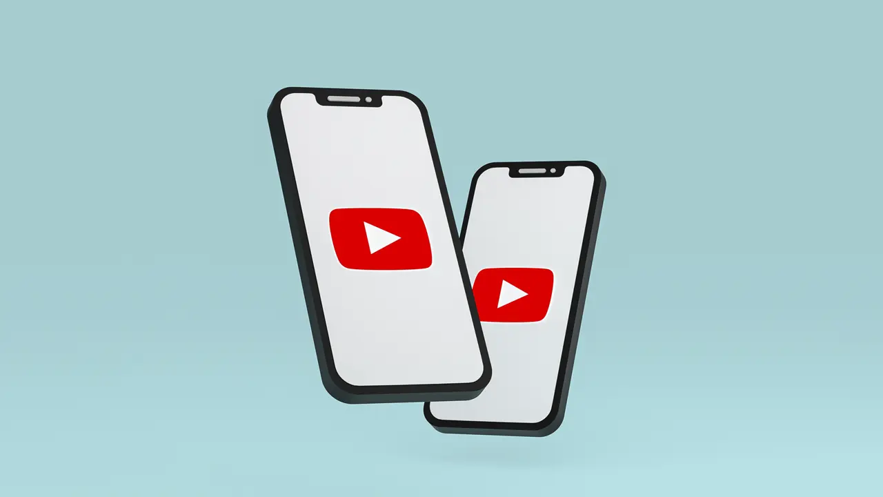 Two floating smart phones with the YouTube logo on them.