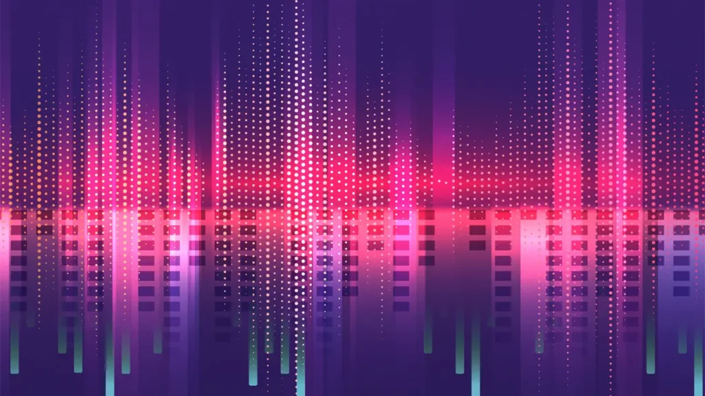 Various different audio wave forms, shapes, and patterns.