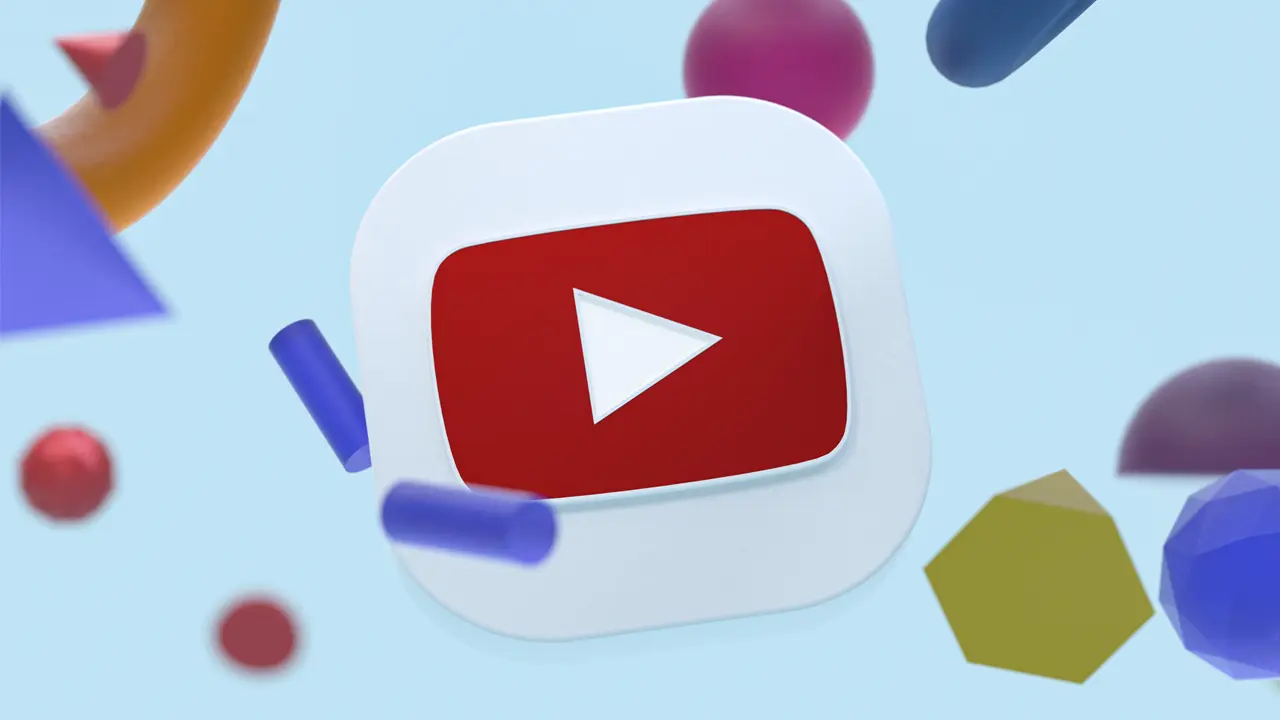 YouTube logo and other colorful shapes.