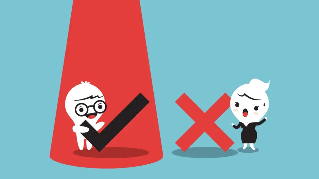 Two characters holding a check and a cross to signify "do's, and don'ts."