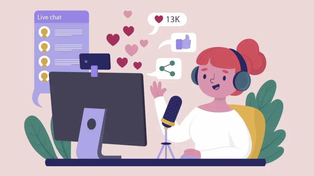 A female livestreamer recording a video and getting likes.