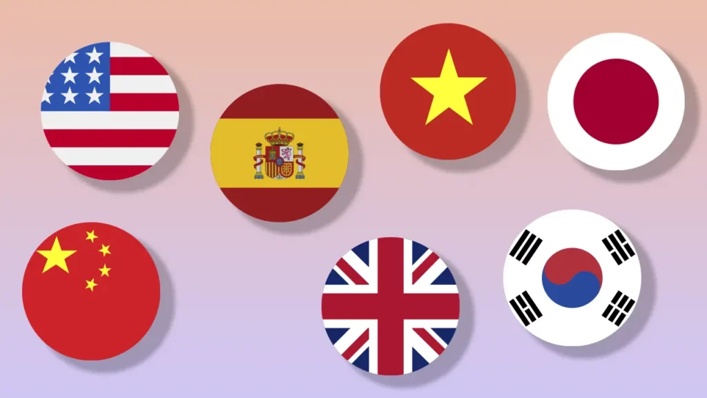 Different nationalities including America, Spain, China, Vietnam, Japan, UK, and South Korea.