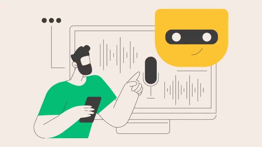 A man listening to an AI voice generator.