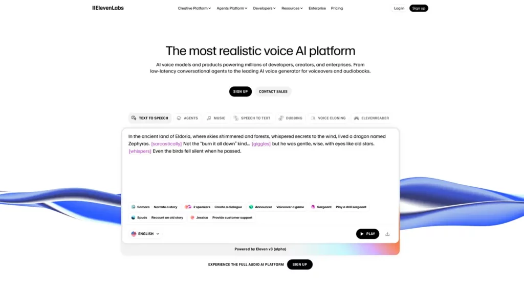 ElevenLabs home page.